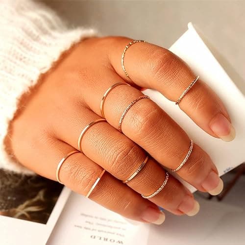 WFYOU 10 Pcs 1-2mm 18K Gold Plated Simple Rings for Women Band Knuckle Stacking Midi Rings Elegant Classic Minimalist Rings Comfort Fit thumbnail 2