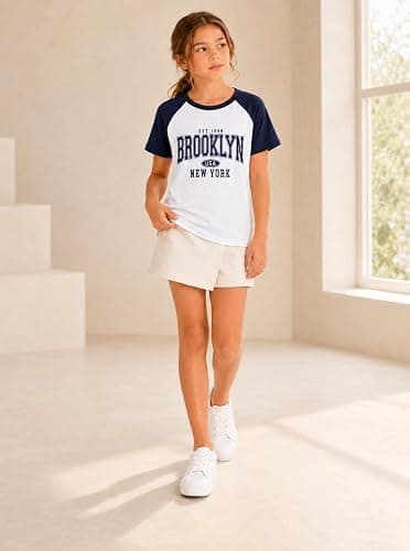 Ecolala Girls Shirts Crew Neck Contrast Raglan Short Sleeve Bow Graphic Tees Cotton Casual Cute Summer Tops thumbnail 4