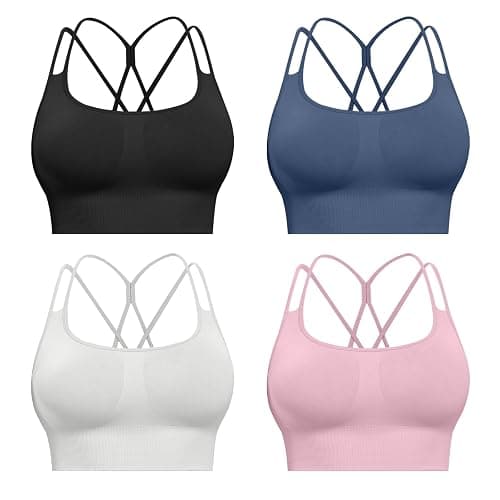 CHRLEISURE Sports Bras for Women, 4 Packs Padded High Support Workout Yoga Seamless Criss-Cross Racerback Bras - Image 1