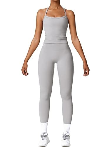 QBGJTD Womens Workout Sets Two Piece Cross Back Tank Top Matching High Waist Leggings Sets Gym Outfits Work Out Clothes - Image 1