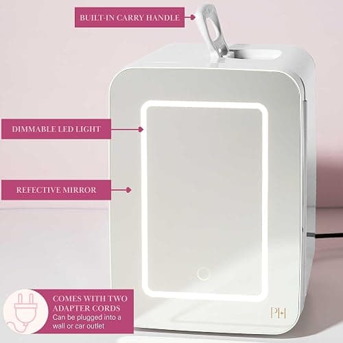 Paris Hilton Refrigerator and Personal Beauty Fridge, Mirrored Door with Dimmable LED Light, Thermoelectric Cooling and Warming Function for All Cosmetics and Skincare Needs, 10-Liter, White thumbnail 8