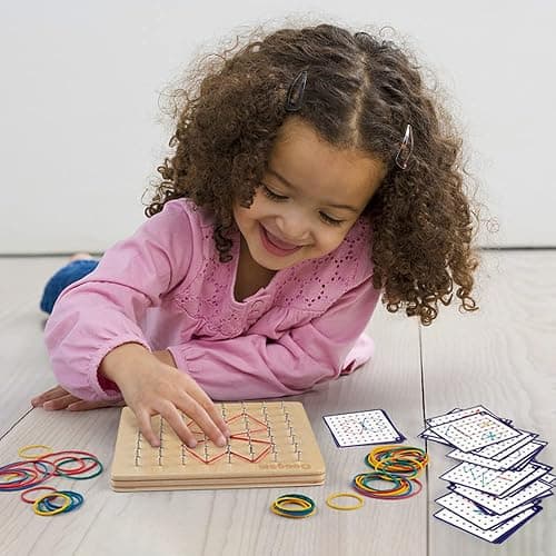 Coogam Wooden Geoboard Mathematical Manipulative Material Array Block Geo Board – Graphical Educational Toys with 30Pcs Pattern Cards and Latex Bands Shape STEM Puzzle Matrix 8x8 Brain Teaser for Kid thumbnail 2