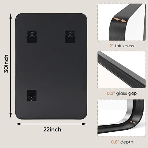 DUMOS Black Metal Framed Vanity Rounded Rectangle Bathroom Mirrors for Over Sink Wall, 30x22 Inch Matte Large Mirror, Modern Decorative for Restroom, Farmhouse, Horizontally or Vertically Hanging thumbnail 2