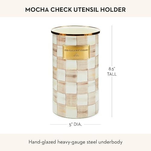 MACKENZIE-CHILDS Enamel Utensil Holder, Kitchen Utensil Holder for Countertop, Brown-and-White Mocha Check thumbnail 2