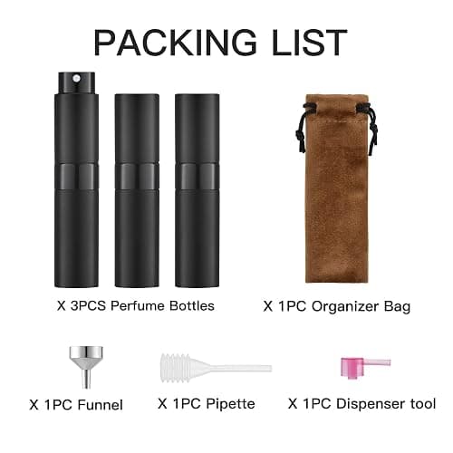 LISAPACK 8ML Atomizer Perfume Spray Bottle for Travel (3 PCS) Empty Cologne Dispenser, Portable Sprayer Travel Essentials for Men and Women (Black) thumbnail 6