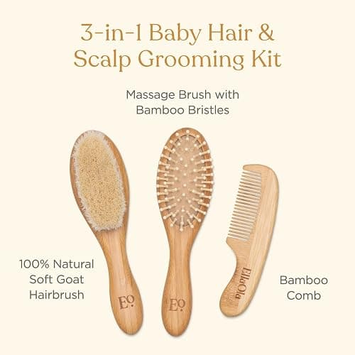 ELLAOLA Natural Bamboo Hair Brush & Comb Set, 3 Piece - Cradle Cap Brush, Massage Hair Brush, Bamboo Comb for Toddlers, Newborns & Infants I Baby Registry Gift thumbnail 3