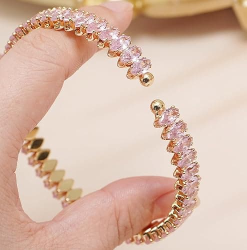 Wovanoo Rhinestone Cuff Bracelet Cubic Zirconia Tennis Bracelets Open Adjustable Elastic Bangle for Women thumbnail 5