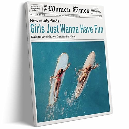 Generic Trendy Coastal Cowgirl Canvas Wall Art Blue Surfer Girl Room Aesthetic Posters Preppy Surfs Up Blond Girl Beachy Wall Decor Print for Dorm Apartment 11x14in Frame Wall Art - Image 1