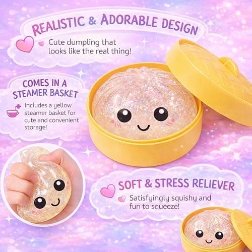12PCS Dumpling Squishy Glitter, Mini Real Bun Mystery Dumplings Stress Relief Set Pack Box, Cute Dumpling Stress Balls Slow Rising Portable Desk Decor Party Favor Gifts for Adult (Smiling) thumbnail 4