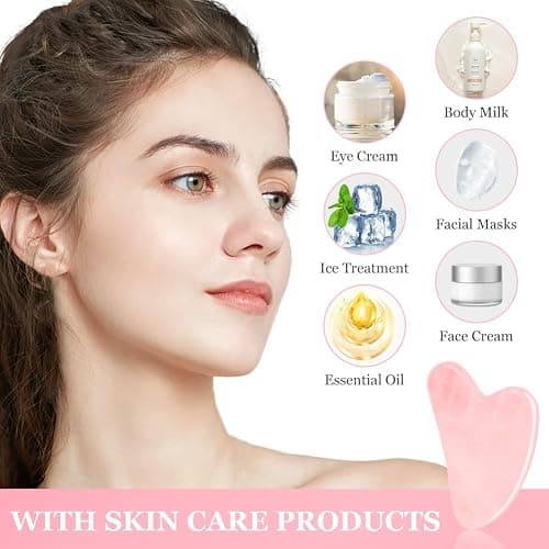URAQT Jade Gua Sha Massage Board, Face Scraping Massager, Anti Aging Beauty Tool for Face, Eye, Neck (Pink Love Heart) thumbnail 4