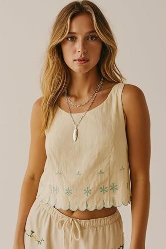 Hesaco Floral Embroidery Tie Back Summer Tank Tops for Women Sleeveless Crop Tops Y2k 2000s Going Out Coquette Clothes thumbnail 2