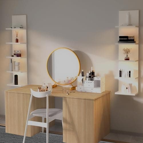 Bloddream 5 Tier Wall Shelves with LED Light, Modern Wall Mount Lack Shelf, Vanity Floating Shelves Home Decor Organizer Tall Tower Design Utility Shelf (White) - Led White thumbnail 4