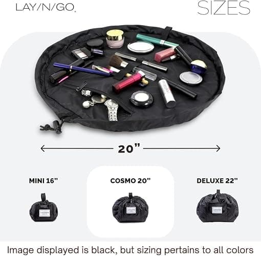 Lay-n-Go Cosmo Drawstring Cosmetic & Makeup Bag Organizer - Portable Drawstring Makeup Bag w/Zipper Pocket, Makeup Loops & More - Durable, Machine Washable Toiletry Bag (20", Comfort/Black Sherpa) thumbnail 9