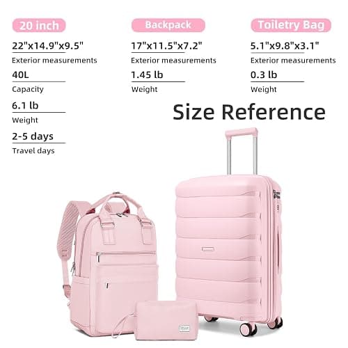 TRIPLAYER Carry On Luggage 22x14x9 Airline Approved, 22 Inch PP Hardshell Luggage Carry-on Suitcase with Spinner Wheels, Carry On Suitcase Set for Women (Pink) thumbnail 6