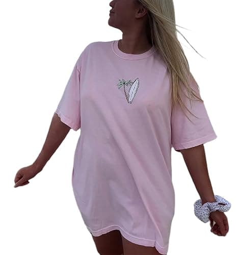 Oversized Graphic Shirt for Teens Girl Y2K Ocean Floral Short Sleeve Baggy Tee Shirts Vintage Aesthetic Coastal Tops - Image 1