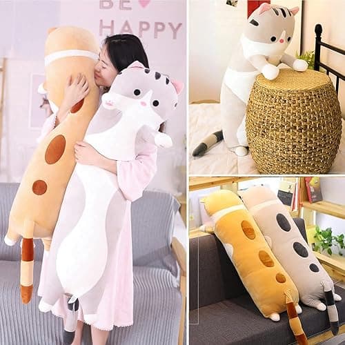 Cute Cat Plush Long Body Pillow Cuddle Cartoon Stuffed Animals Cat Plushie Soft Doll Pillows Gifts for Kids Girls (Orange, 51") - Orange-51 Inch thumbnail 4