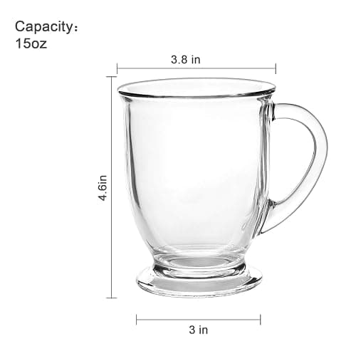 15oz/450ml Glass Coffee Mugs Clear Coffee Cups with Handles perfect for Latte, Cappuccino, Espresso Coffee, Tea and Hot Beverages, Set of 6 thumbnail 3