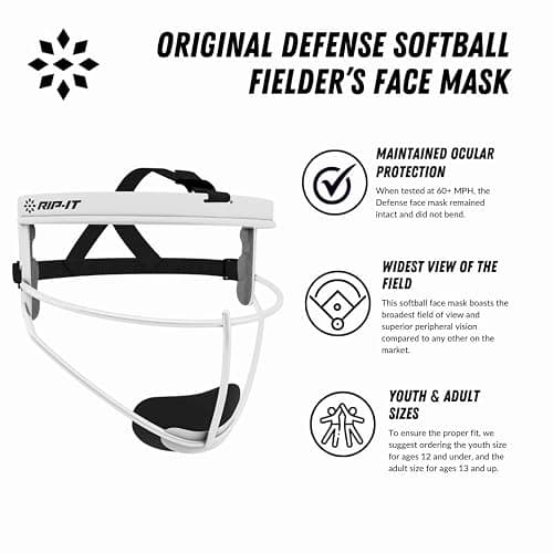 RIP-IT Original Defense Youth Softball Face Mask, Lightweight, Protective Fielder's Softball Face Shield with Ponytail Strap & Soft Foam Padding thumbnail 6