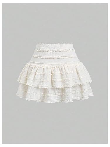 Floerns Women Summer Beach Vacation Textured Lace Layered Ruffle Mini Skirt Elastic High Waist Y2k Cute Cake Skirts thumbnail 2