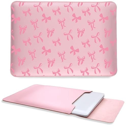 Cute Kawaii Pink Bow Laptop Sleeves 13 Inch, Pink Faux Leather Cover Case for Women Girls, Compatible with MacBook Air 13" 2018-2024/MacBook Pro 13" 2016-2024 - Image 1
