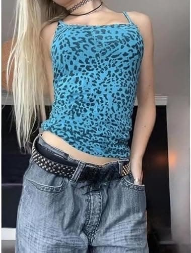 YELLOOP Y2k 2000s Leopard Tank Top Teen Girls Fairy Grunge Floral Sleeveless Crop Top Alt Mcbling Gyaru Emo Scene Clothes (Purple Zebra,Medium) thumbnail 4