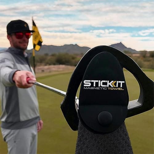 STICKIT Magnetic Golf Towel Gray and Black 2-Pack | Top-Tier Microfiber Golf Towel with Deep Waffle Pockets | Industrial Strength Magnet for Strong Hold to Golf Carts or Clubs thumbnail 6
