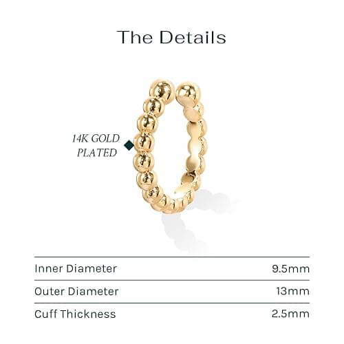 PAVOI 14K Gold Plated 925 Sterling Silver Round Huggie Ear Cuff Gold Earrings for Women | Clip On Cartilage Cuff Earrings thumbnail 3