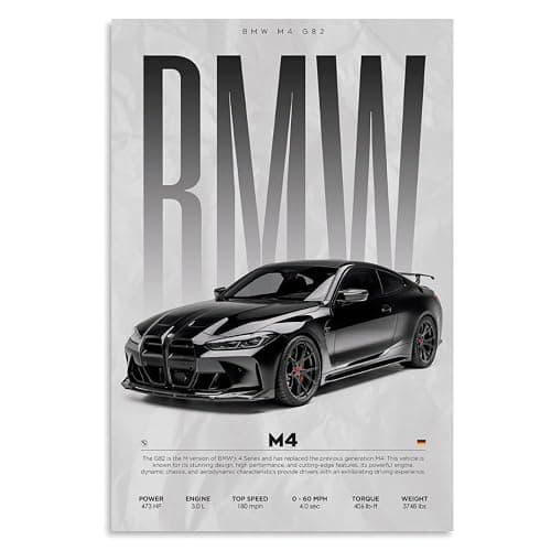 Supercar Poster M4 Poster Racing Wall Art Painting Canvas Birthday Gift Prints House Decor Framed or Frameless (White, 12L x 18W, Unframed) - Image 1