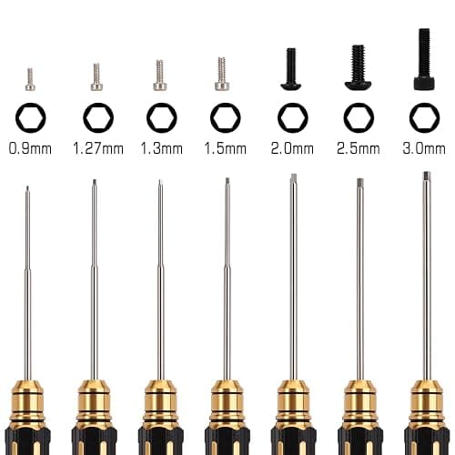 INJORA RC Hex Screw Driver Set-7PCS Car Tool Kit 0.9, 1.27, 1.3, 1.5, 2.0, 2.5, 3.0mm Hexagon Allen Screwdriver Wrenches Sets, Repair for Model Helicopter Drone Boat Car,(Tool-LSD39) thumbnail 6