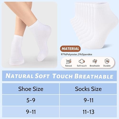 LITERRA 20 Pairs Women's Ankle Socks - Bulk Value Pack, Breathable Casual Basic Athletic Socks for Women Size 5-9/9-11 thumbnail 4