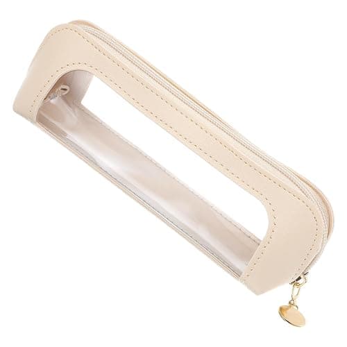Clear Makeup Bag, Portable Transparent Cosmetic Organizer, PU Leather Makeup Brush Holder, Waterproof Travel Toiletry Pouch with Zipper for Women, Slim Makeup Case for Home, Office, Travel(Beige) - Beige - Image 1