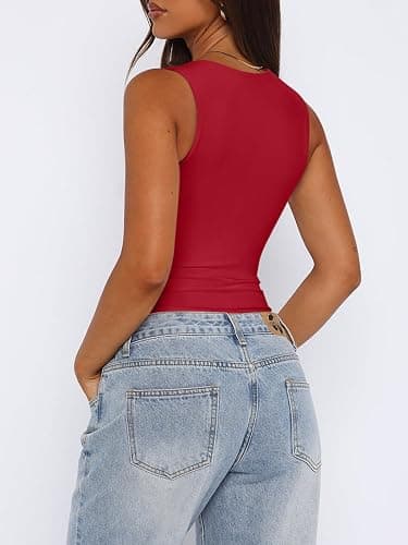 REORIA Butsmooth® Women’s Sexy Sleeveless Square Neck Double Lined Basic Bodysuit Tank Tops thumbnail 4