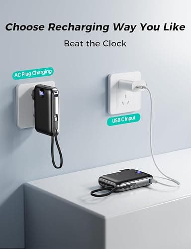 Portable Charger with Built in Cables & Wall Plug,10000mAh Power Bank, 4 Outputs,22.5W USB C Fast Charging,Slim Travel Essential Battery Pack with LED Display for iPhone 17/16/15/14 Series, Samsung thumbnail 4