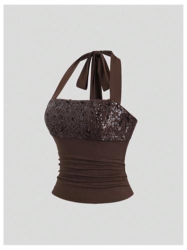 Verdusa Women's Sequin Sparkly Crop Tops Tie Backless Halter Top Rave Outfits thumbnail 4