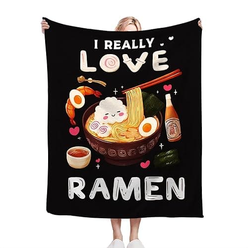 Ramen Blanket Soft Fuzzy Fleece Ramen Noodle Food Throw Blankets Decor Cozy Warm Plush Flannel Foodie Blanket Gifts for Boys Girls Men Women Home Chair Sofa Couch Bed 60"X50" thumbnail 5