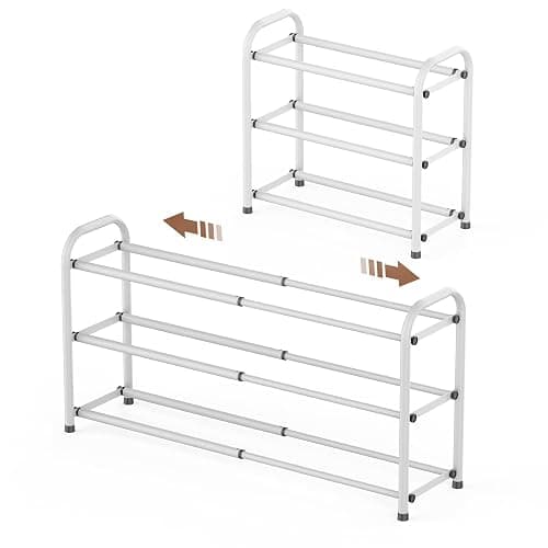 Gonfoam Shoe Rack for Closet, Expandable Shoe Organizer Storage Shelf, Adjustable Metal Free Standing Small Closet Shoe Rack for Entryway, Doorway (3-Tier White) - Image 1