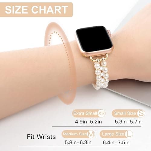 Elastic Pearl Beaded Band Compatible with Apple Watch 38mm 40mm 41mm, Woman Sparkling Bling Diamond Chain Solo Loop Stretch Bracelet Strap Replacement for iWatch Series 9 8 7 6 5 4 3 2 SE thumbnail 5