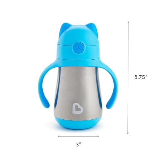 Munchkin Cool Cat Sippy Cup with Straw for Toddlers, Stainless Steel Straw Cup, 8 Ounce, Blue thumbnail 3