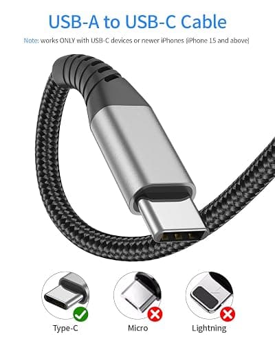USB A to USB C Cable 2ft, 2 Pack Braided USB Type C Cable Fast Charging Cord, 2 ft USB to USB-C Cable for Car iPhone 15 16 17 Pro Max, iPad Air Pro, Samsung Galaxy S24 S23 Ultra, USBA to USBC Cable thumbnail 3