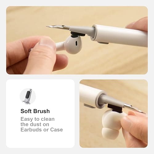 Hyashee Cleaner Kit for Airpods Pro 1 2 3 Multi-Function Cleaning Pen with Soft Brush Flocking Sponge for Bluetooth Earphones Case Cleaning Tools White thumbnail 3