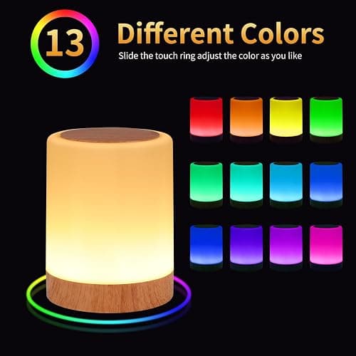 OORUN Touch Bedside Table Lamp,13 RGB Colors & 5 Brightness, USB Rechargeable Desk Lamp, Remote Control Dimmable Night Light with RGB Color Changing,Portable Lamp for Baby, Bedroom, Living Room - Brown thumbnail 3
