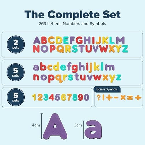 Magnetic Letters and Numbers for Children – The Complete Set: 182 Letters and 81 Numbers & Symbols – Thick Foam Fridge Magnets for Kids - Includes 2 Storage Boxes, Magnetic Board, Pens and Eraser thumbnail 2