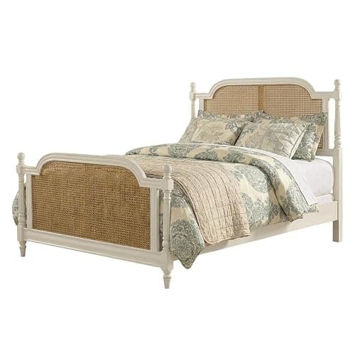Starlight Canyon Home Brand White Melanie Bed Queen Metal Bed Rails Included Farmhouse Style Sturdy Wooden Frame Solid Cane Construction Comfortable Sleep Solution - Image 1