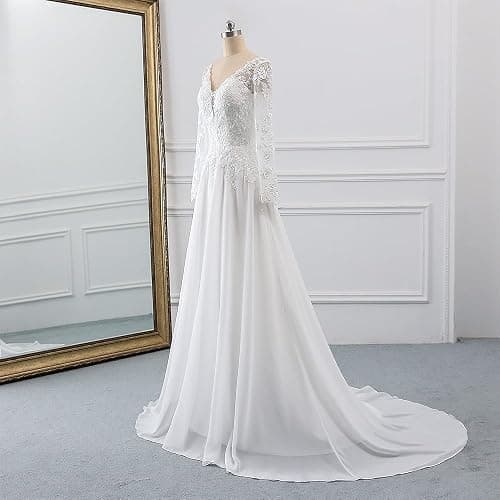 Findlovewedding Wedding Dresses for Bride with Lace Appliques Chiffon A Line Women Dress Long Sleeves Beach Bride Dress thumbnail 3