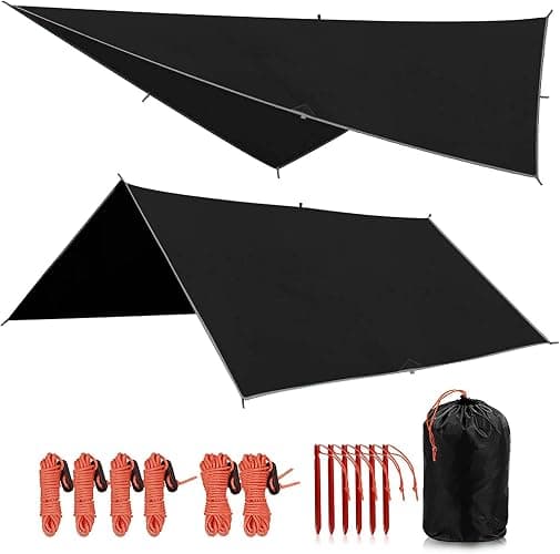 REDCAMP Hammock Rain Fly Waterproof and Lightweight, 10×10ft Tent Tarp for Camping Backpacking Hiking, Black - Image 1