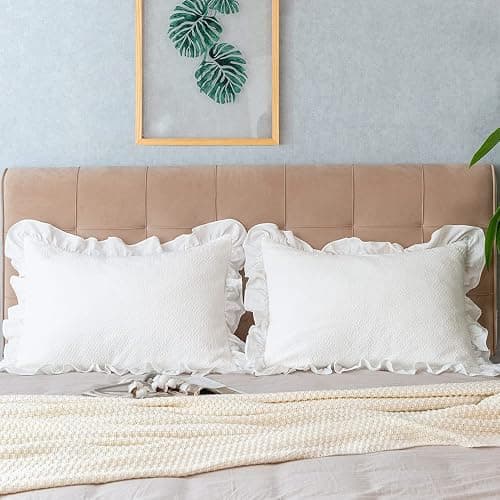 Pillow Shams Set of 2 Pure Cotton Champray Ruffled Edge,Thick and Solid Washed Dobby Heavy Fabric (Standard 20x26 inches) thumbnail 4