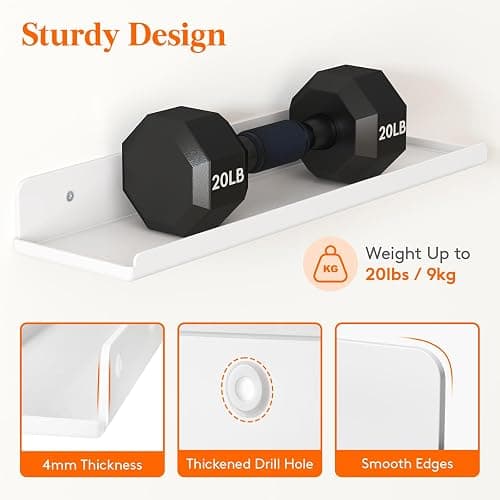 Lifewit Floating Shelves for Wall, 4 Pack White Plastic Shelf 38.1cm Room Decor for Bookcase/Vinyl Record Display/Photo/Picture in Bedroom, Living Room, Bathroom, Kitchen Storage and Organization thumbnail 4