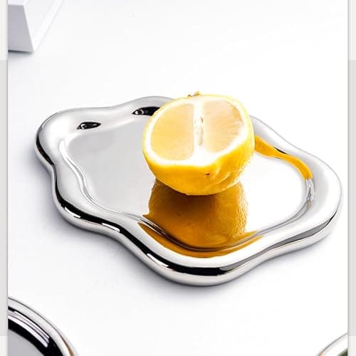 ARJDXDP Keramik Schmuckschale, Ringhalter, Deko Tablett, Schlüsselablage, Ohrringe, Halsketten Schmuckschale Silber Tablett Schminktisch Geburtstagsgeschenk für Frauen(Silber) thumbnail 2