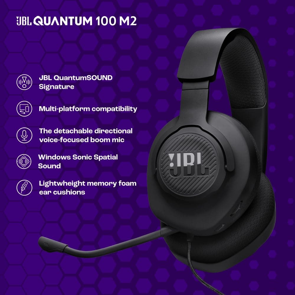 JBL Quantum 100M2, Be at The Center of The Game with JBL QuantumSOUND Signature, Play Even Longer with Comfortable, Breathable Fabric Ear Cushions, Make Your Voice Heard Loud and Clear, Black - Black thumbnail 3