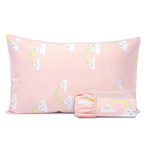 Salt Earth 100% Cotton 210TC Kids Bedsheet, Twin Fitted Sheet, Toddler Bed, 2 Piece Bedding Set- 1 Fitted Sheet and 1 Pillowcase, Themed Toddler Bed Sheets, Cute Sheets for Kids Bed (Rainbow) - Image 1